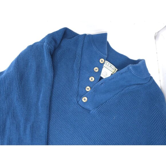 Vintage L.L. Bean Men's Knit Quarter Button Pull Over Sweater XXL Long Blue - Picture 1 of 4
